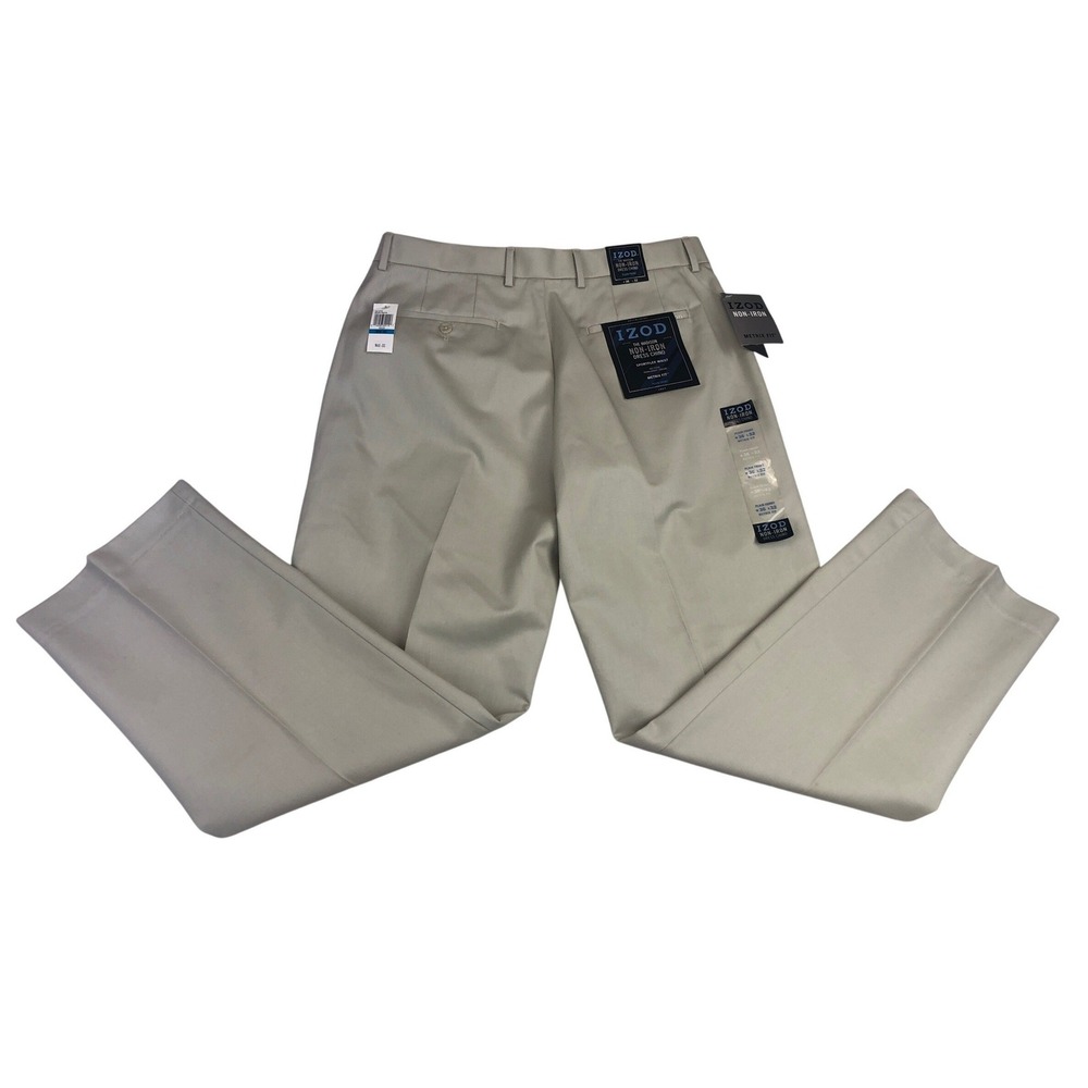 IZOD Madison Non Iron Dress Chino Pants Mens 36x32 Khaki Sportflex Metrix Fit - Picture 2 of 9